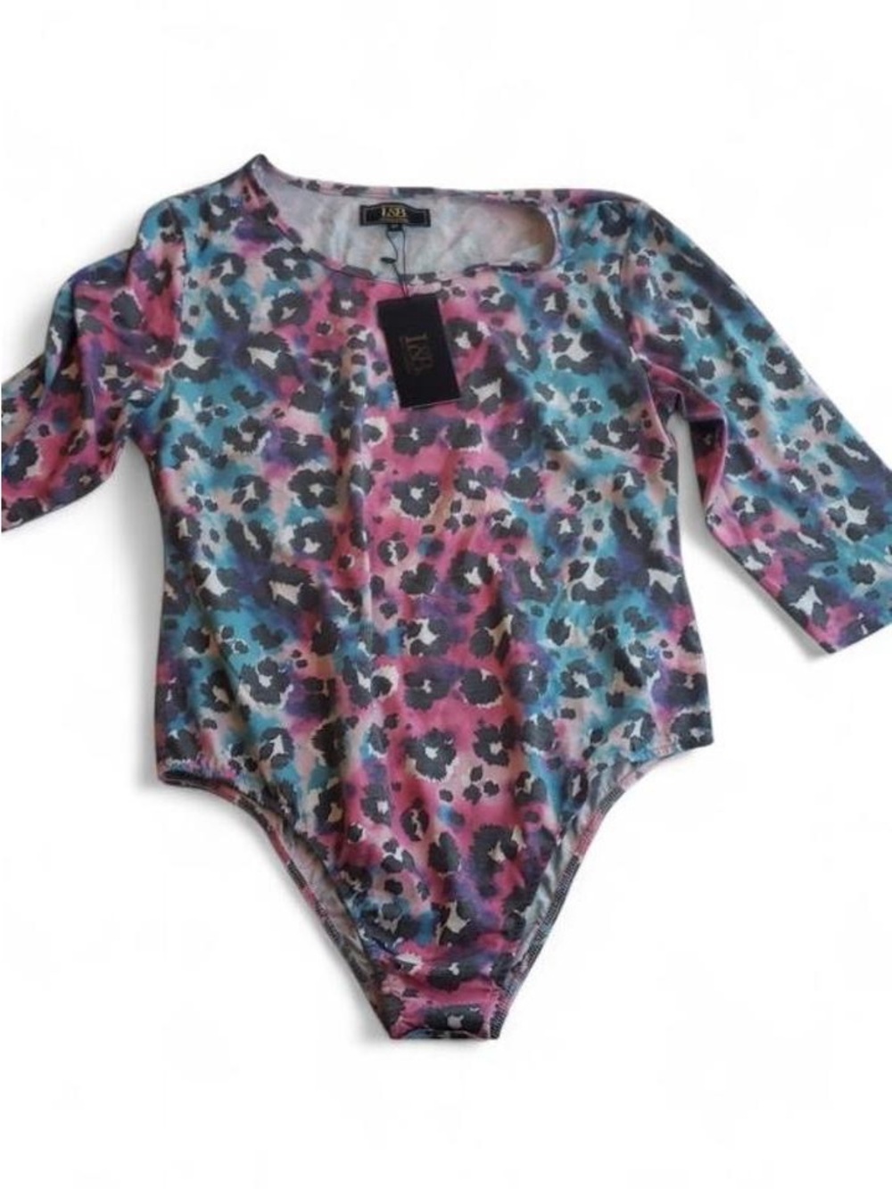 Lucky & Blessed vibrant multicoloured leopard print 3/4 sleeves bodysuit XXL